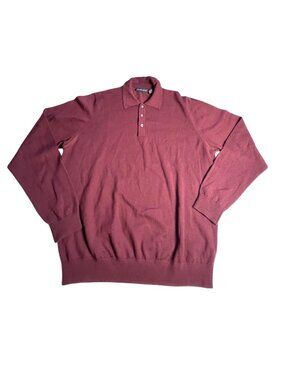 Daniel Gray Mens M Burgundy 100% Merino Wool Long-Sleeve 3 button  Polo Sweater